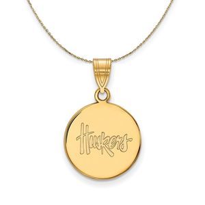 14k Yellow Gold U. of Nebraska Medium 'Huskers' Disc Necklace - 22 In